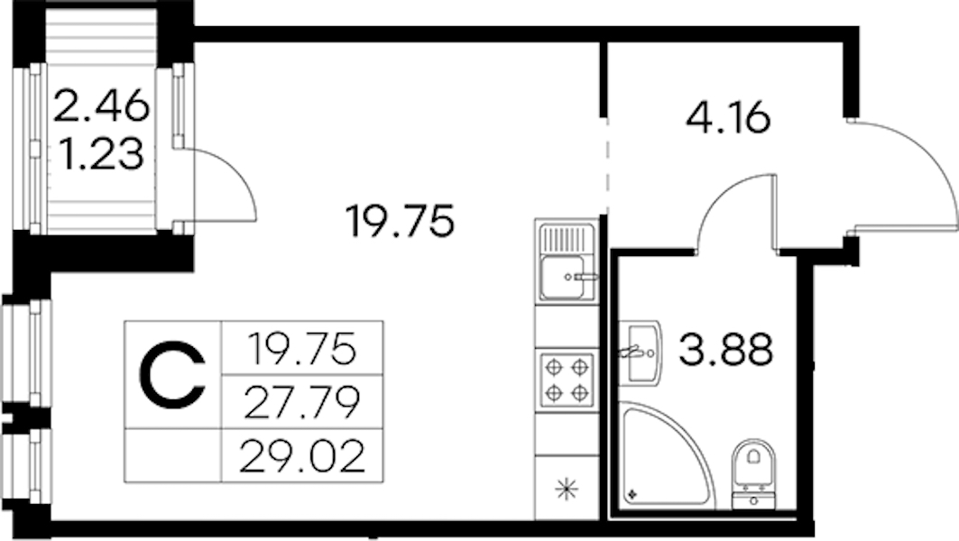Квартира студия 29.02 м², 6/15 эт., ЖК «GloraX Парголово»